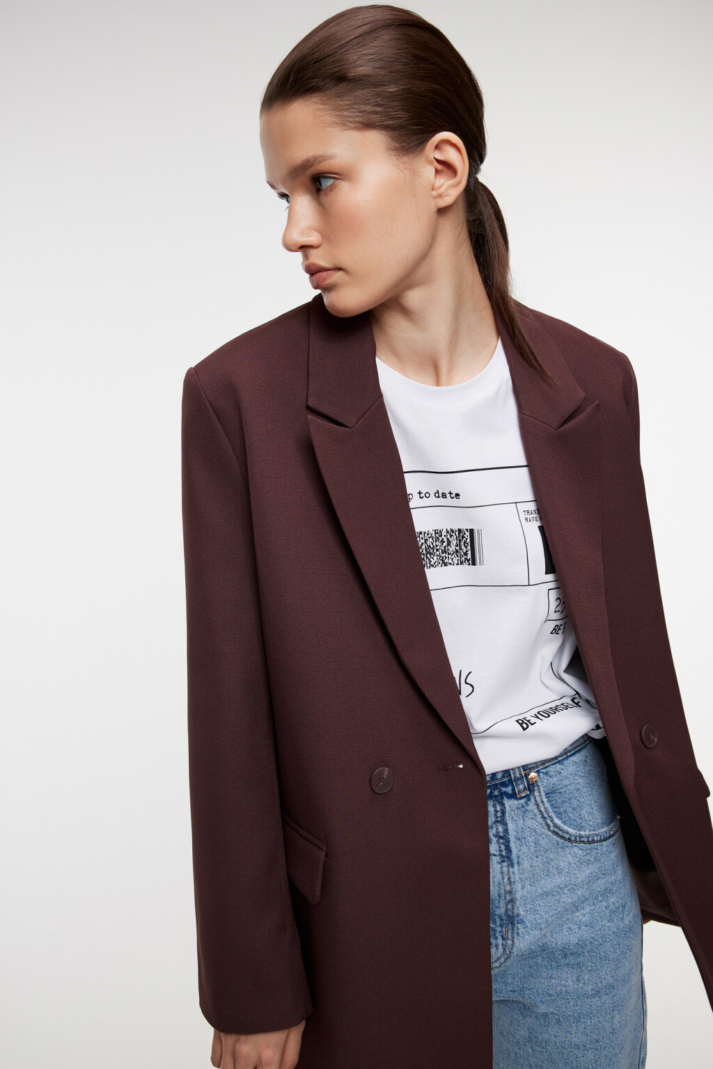 Пиджак oversize двубортный из костюмной ткани - цвет коричневый - 7