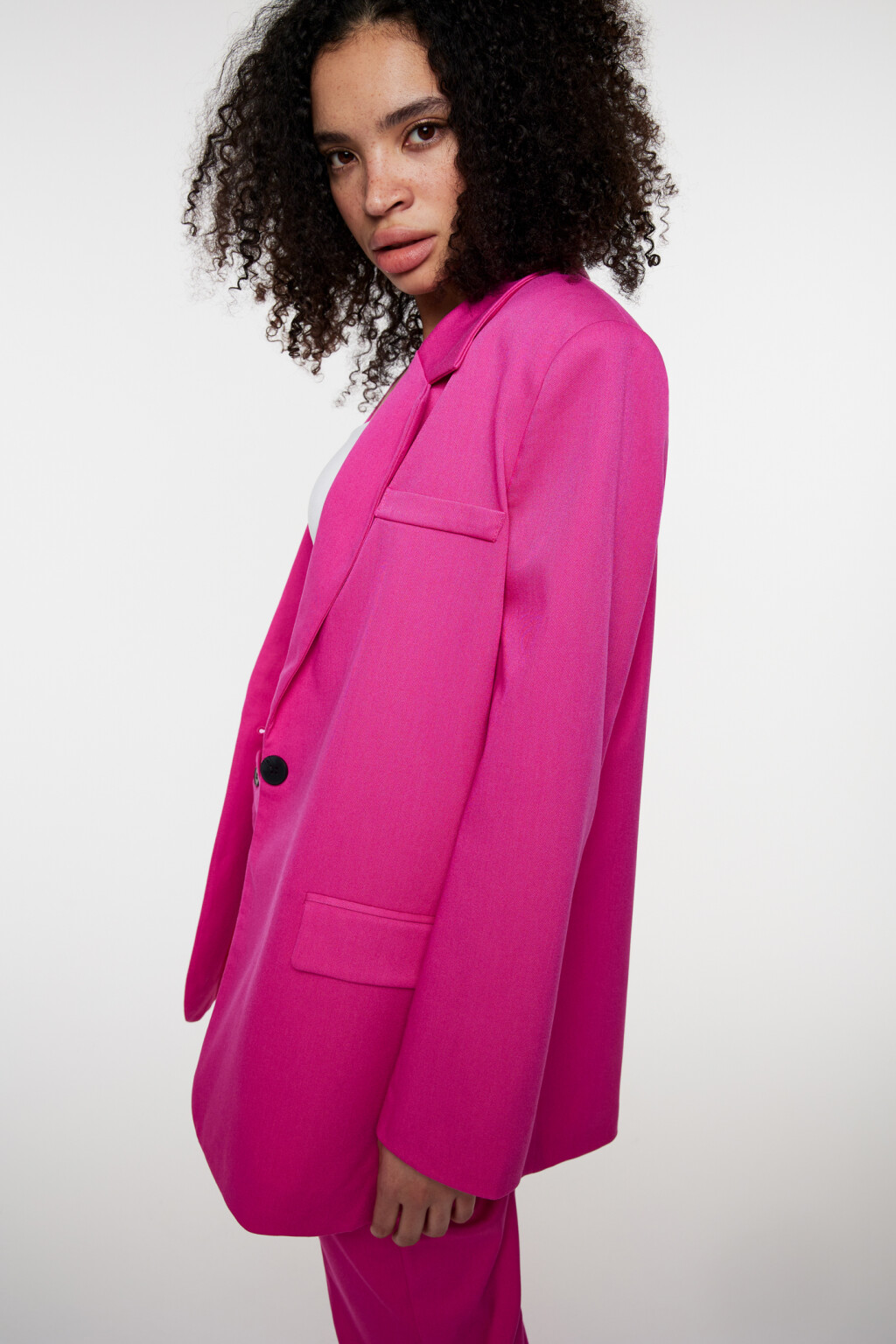 Пиджак oversize однобортный из костюмной ткани - цвет розовый - 8