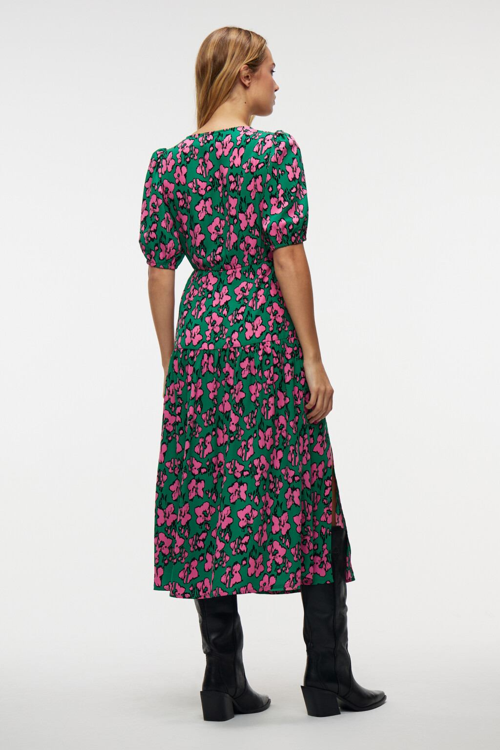 Платье миди приталенное с разрезом на бедре - цвет мультиколор - 3