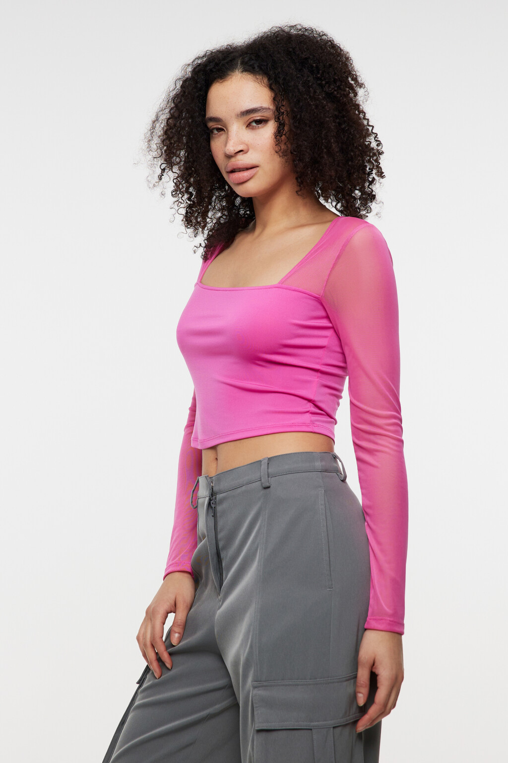 Лонгслив укороченный облегающий с вырезом каре - цвет красный - 2