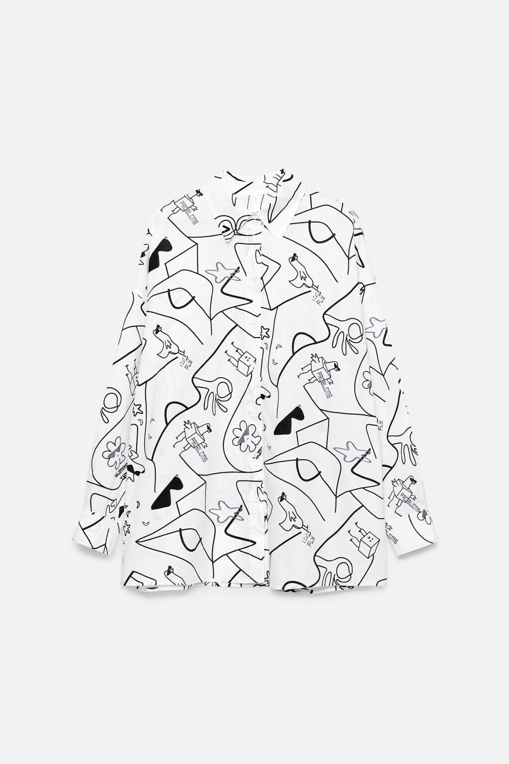 Рубашка oversize хлопковая с принтом - цвет белый - 10