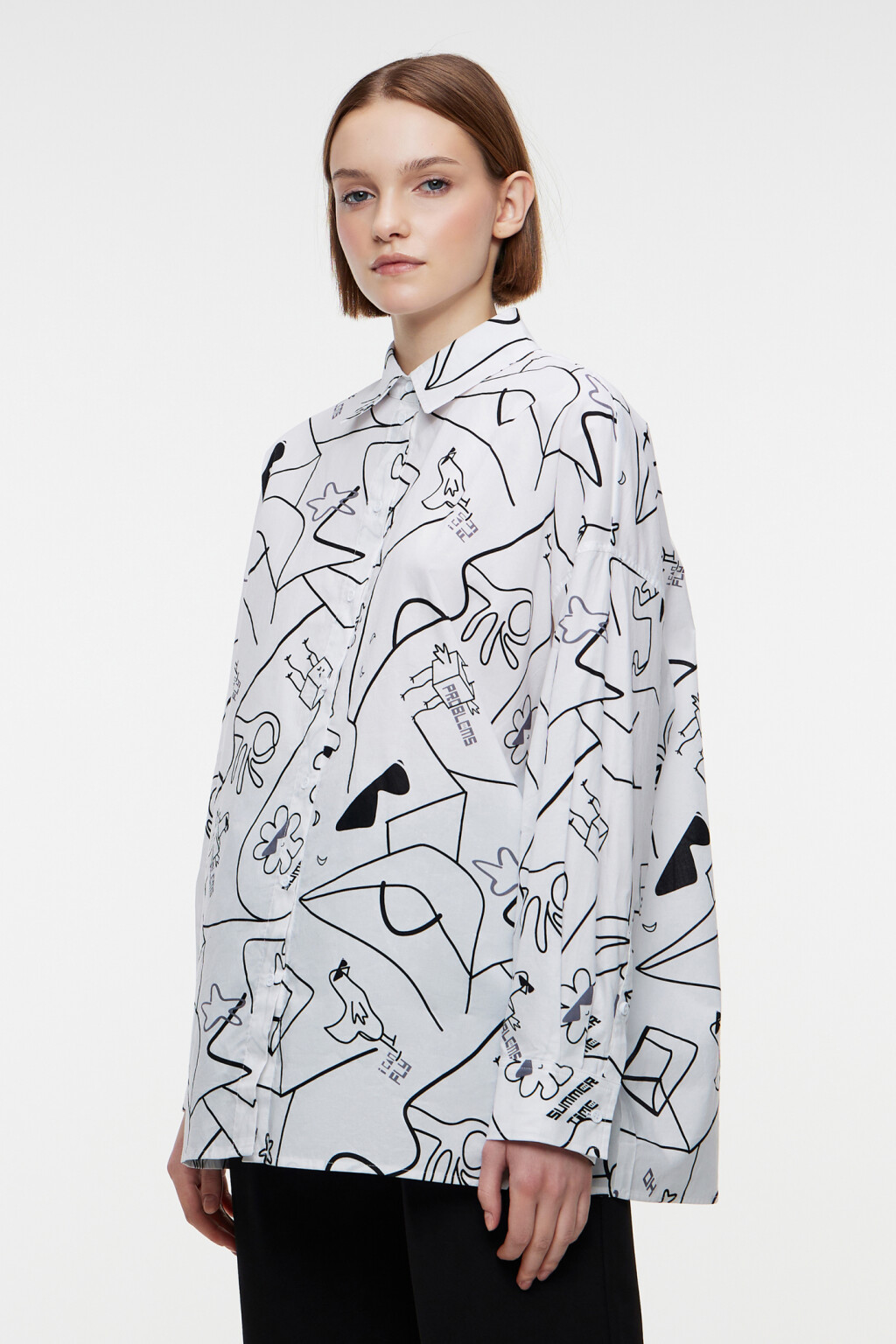 Рубашка oversize хлопковая с принтом - цвет белый - 2