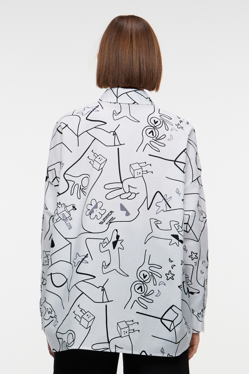 Рубашка oversize хлопковая с принтом - цвет белый - 3