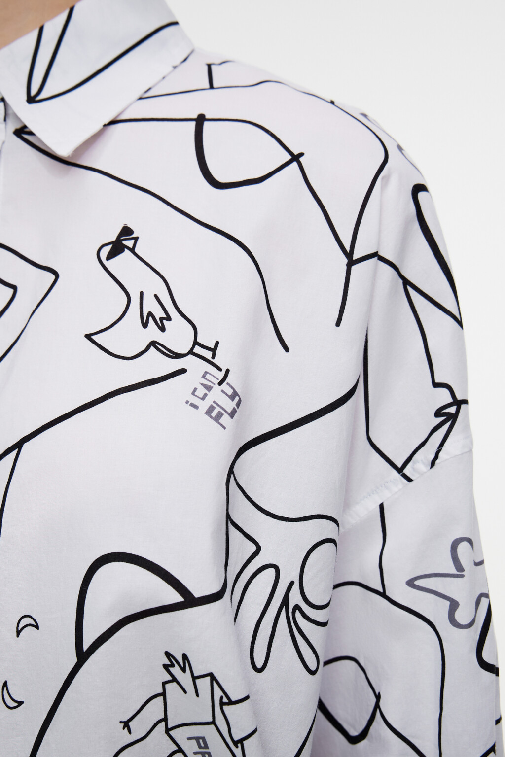 Рубашка oversize хлопковая с принтом - цвет белый - 6
