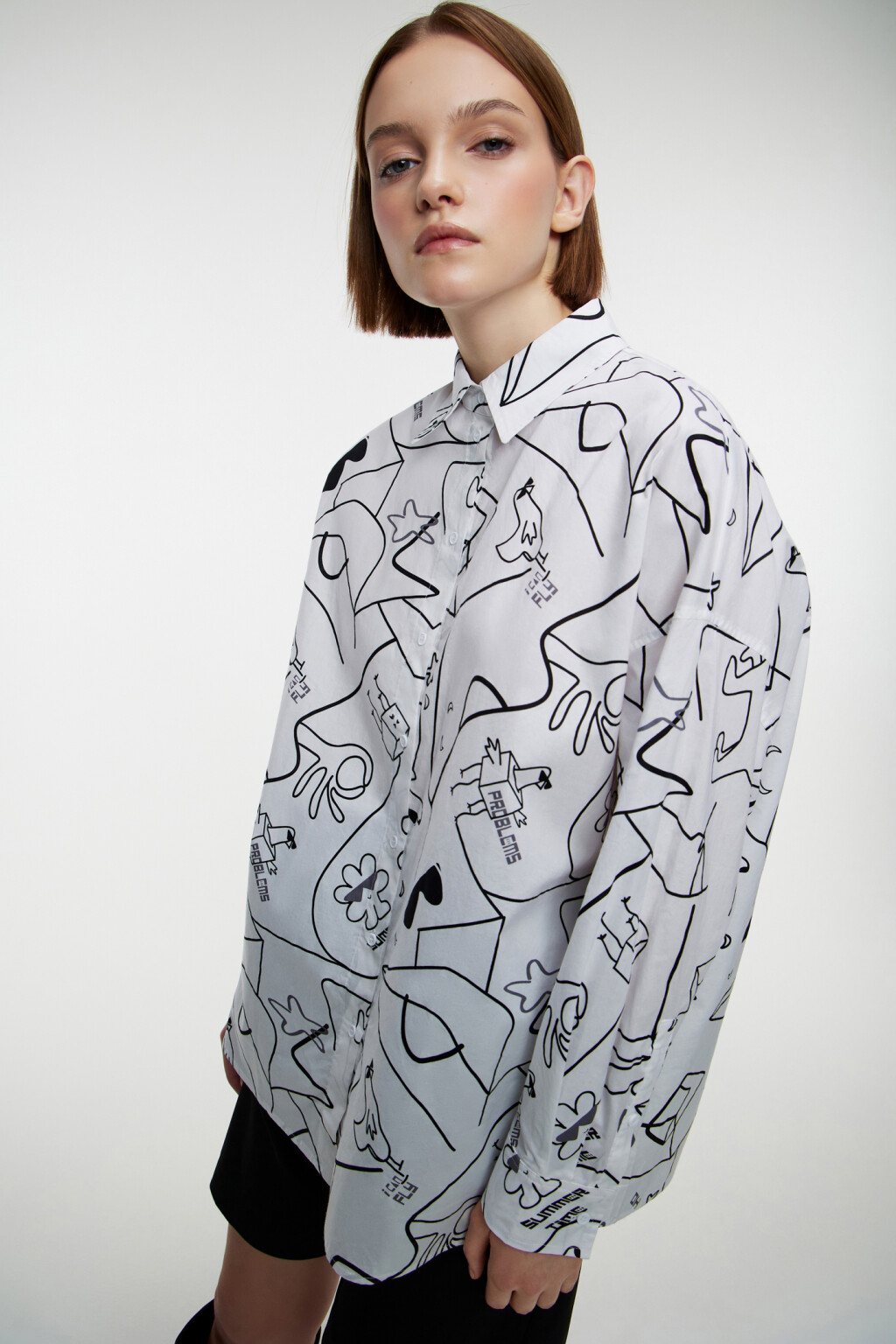 Рубашка oversize хлопковая с принтом - цвет белый - 8