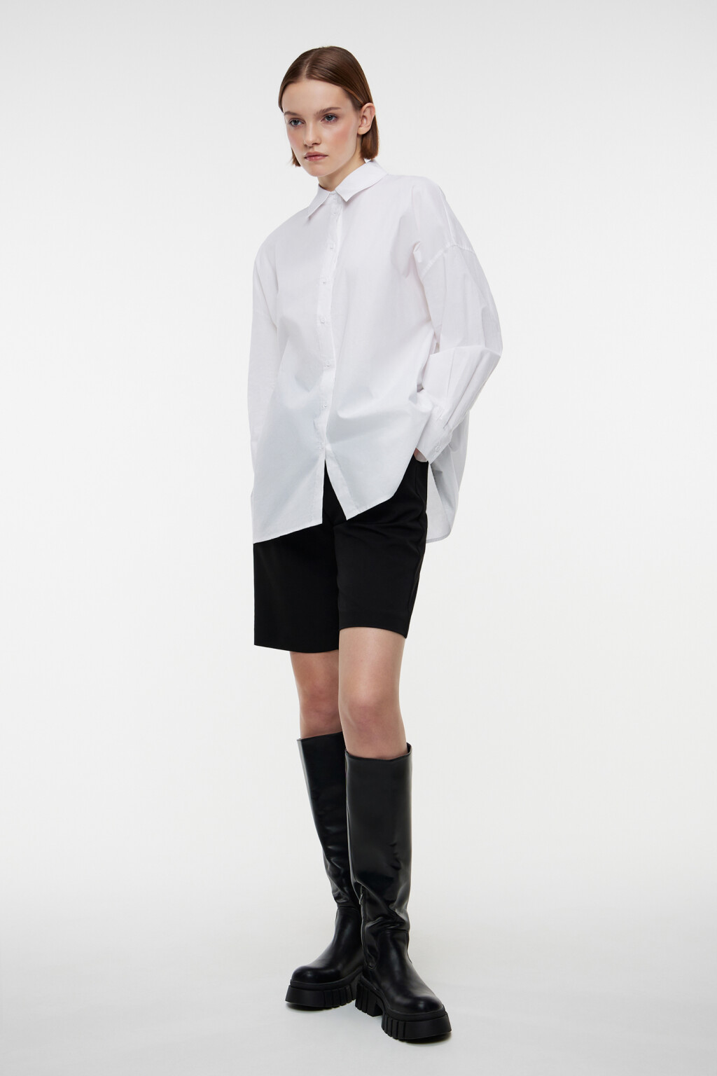 Рубашка oversize хлопковая с принтом - цвет белый - 4