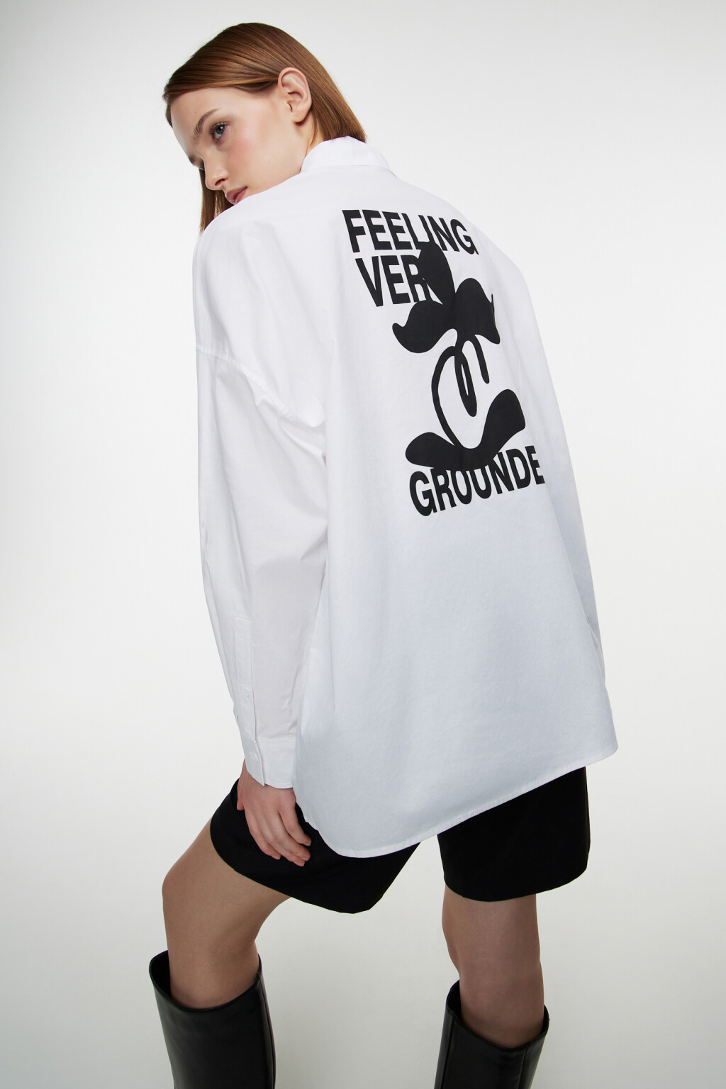 Рубашка oversize хлопковая с принтом - цвет белый - 8