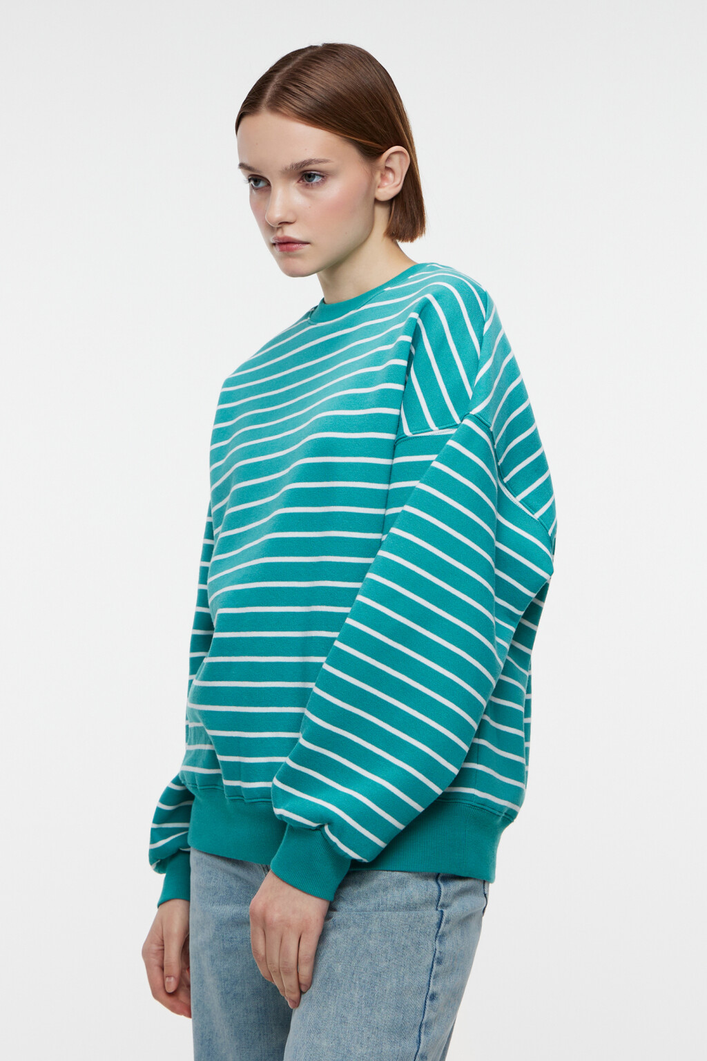 Толстовка oversize хлопковая утепленная в полоску - цвет зеленый - 2