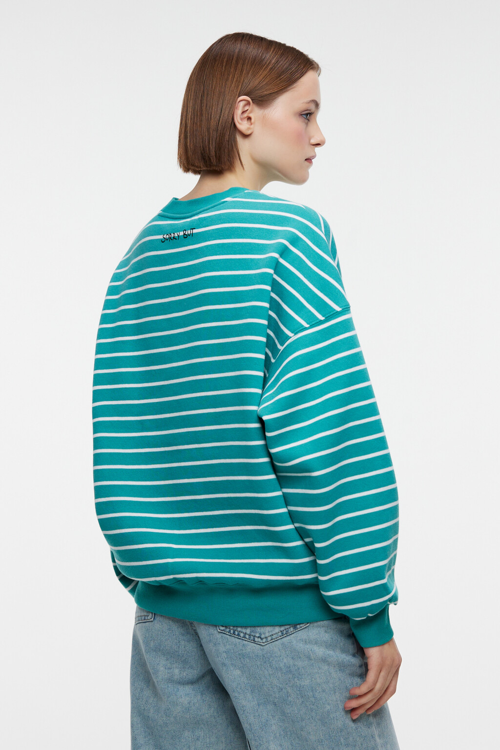 Толстовка oversize хлопковая утепленная в полоску - цвет зеленый - 3