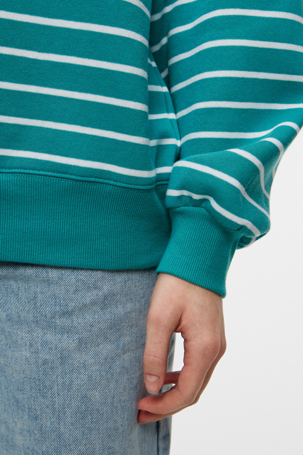 Толстовка oversize хлопковая утепленная в полоску - цвет зеленый - 6