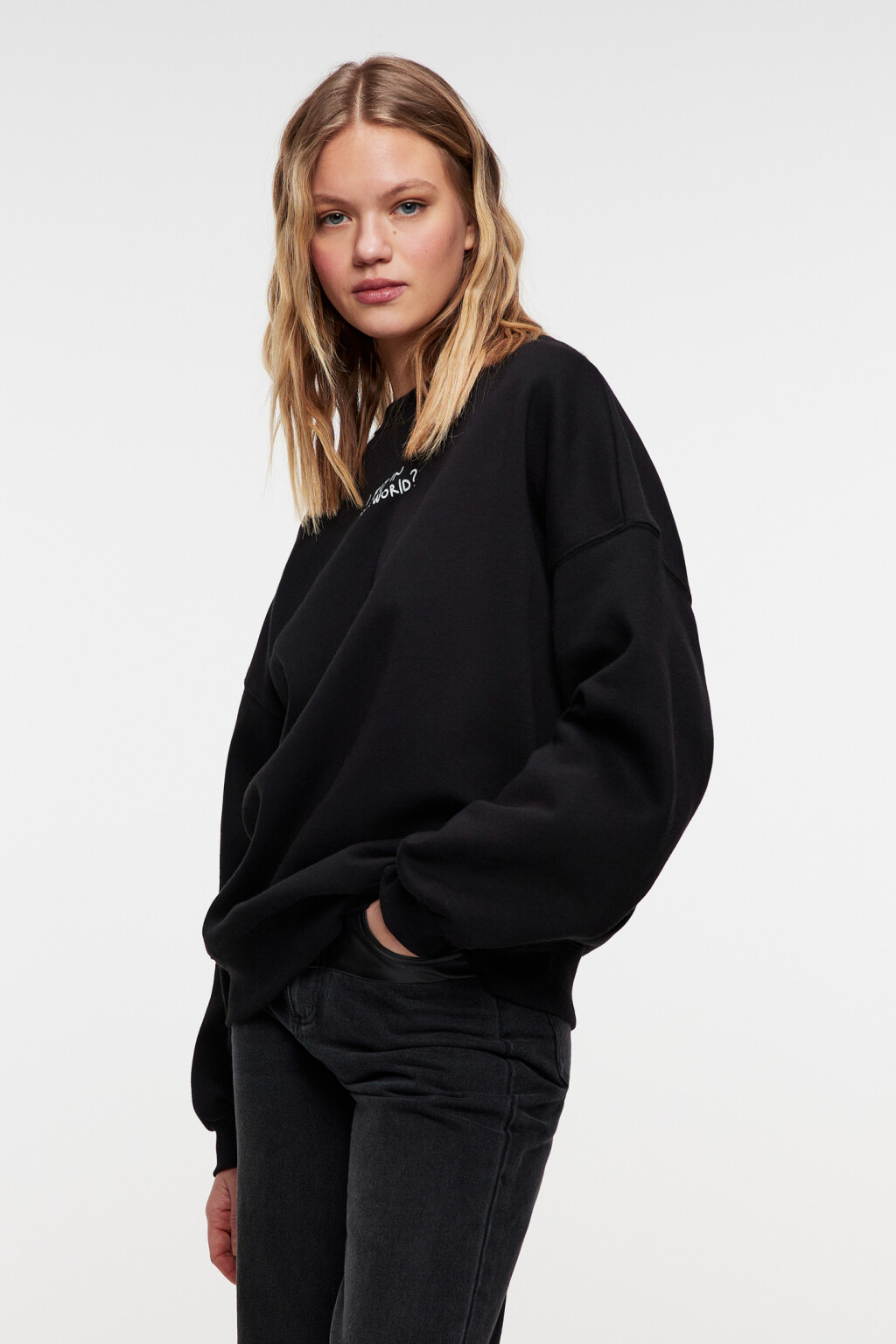 Толстовка oversize хлопковая утепленная в полоску - цвет черный - 2