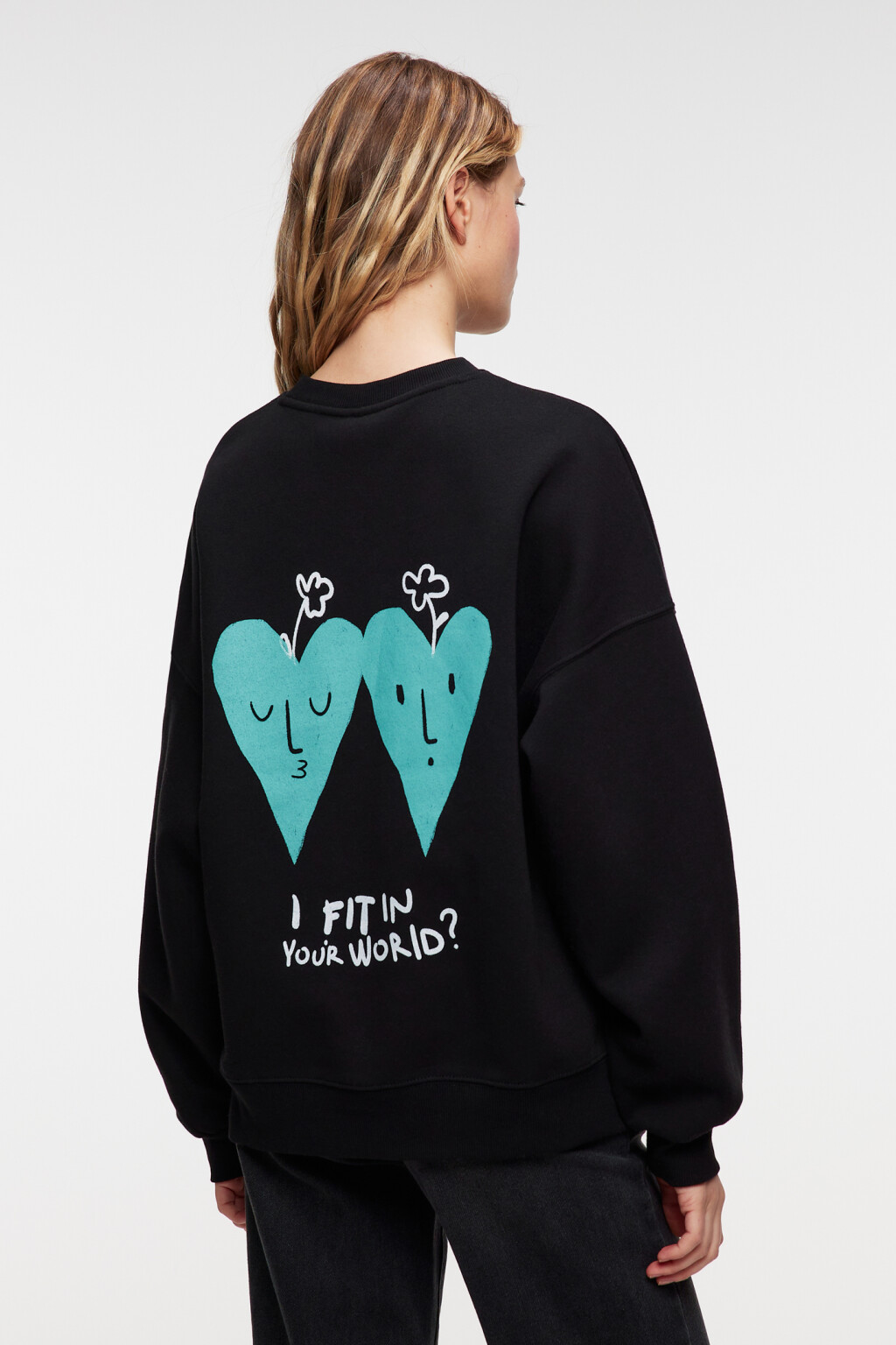 Толстовка oversize хлопковая утепленная в полоску - цвет черный - 3