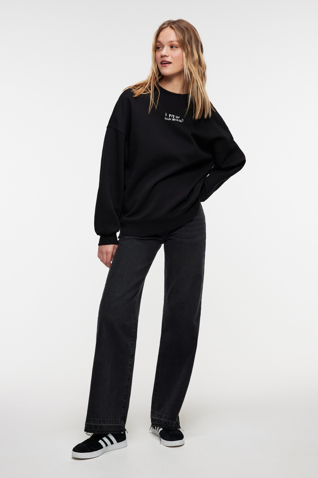 Толстовка oversize хлопковая утепленная в полоску - цвет черный - 4