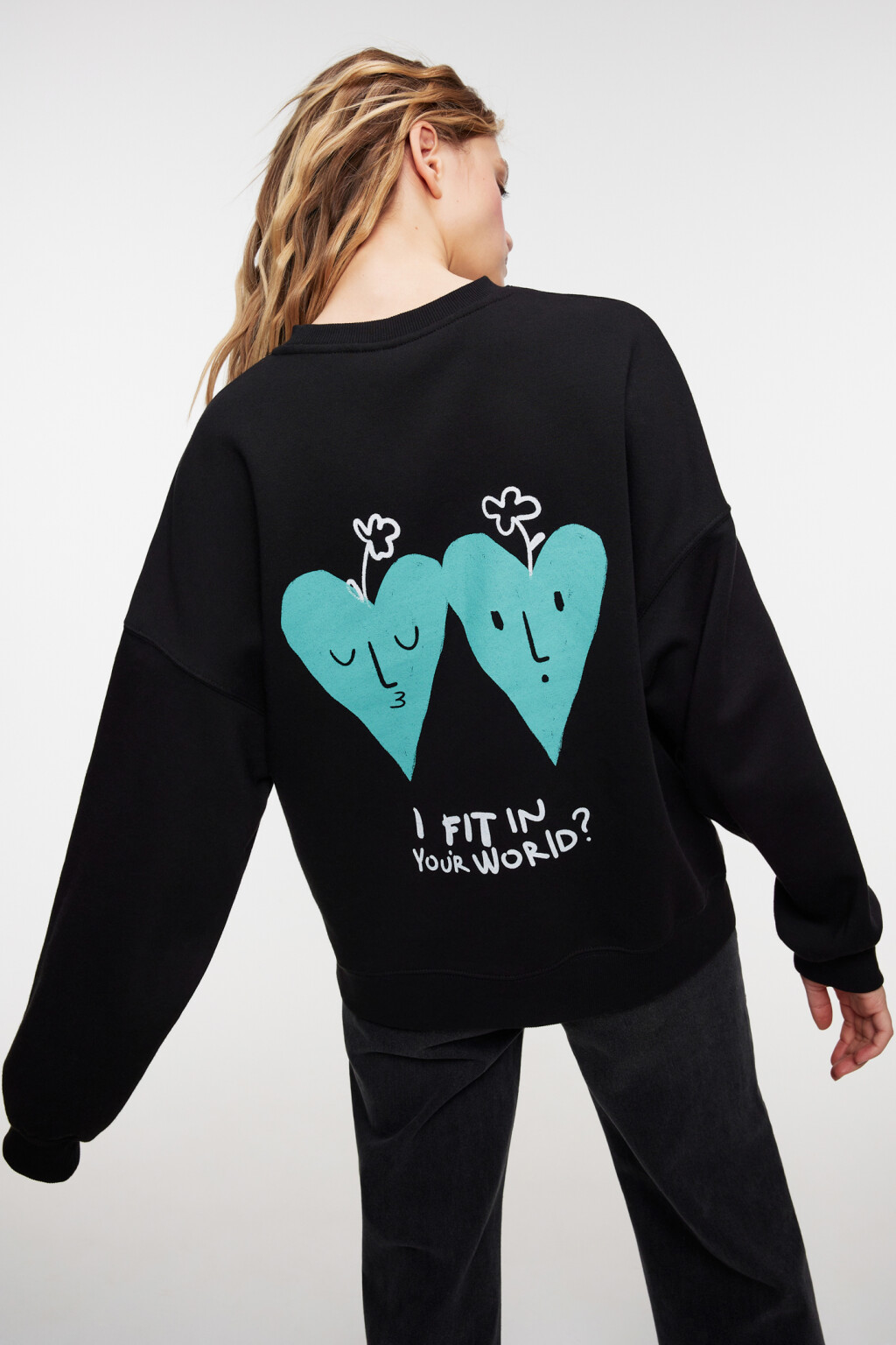 Толстовка oversize хлопковая утепленная в полоску - цвет черный - 8