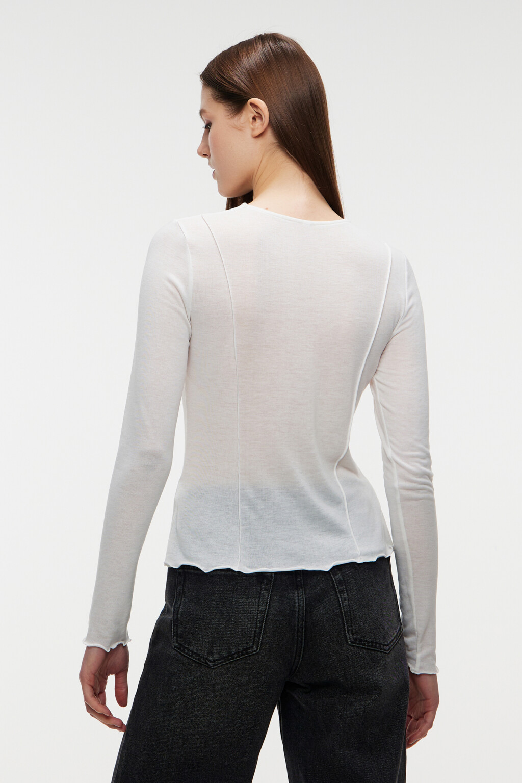 Лонгслив облегающий с волнистыми краями - цвет бежевый - 3