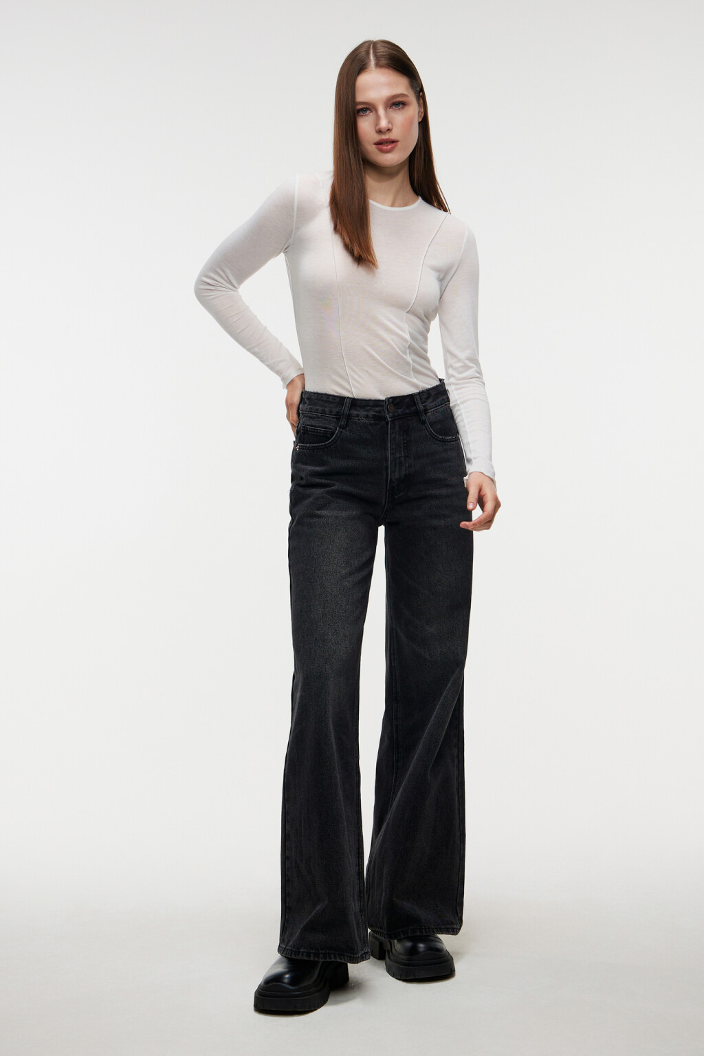 Лонгслив облегающий с волнистыми краями - цвет бежевый - 4