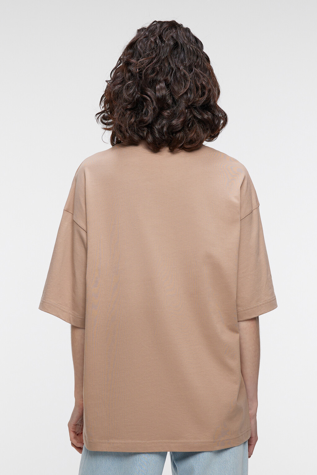 Футболка хлопковая прямая с принтом на груди - цвет бежевый - 3
