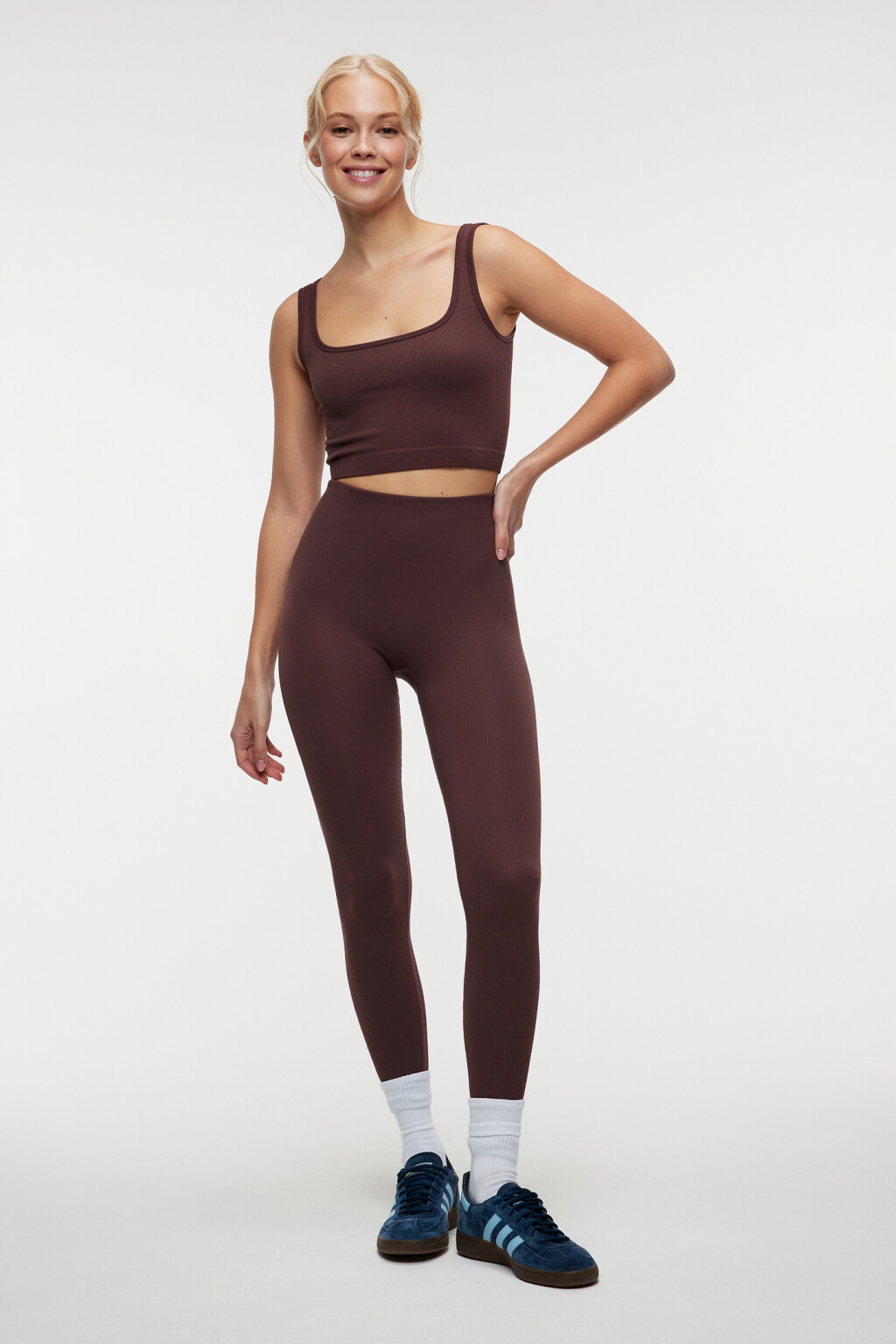 Леггинсы спортивные облегающие с высокой посадкой - цвет коричневый - 1