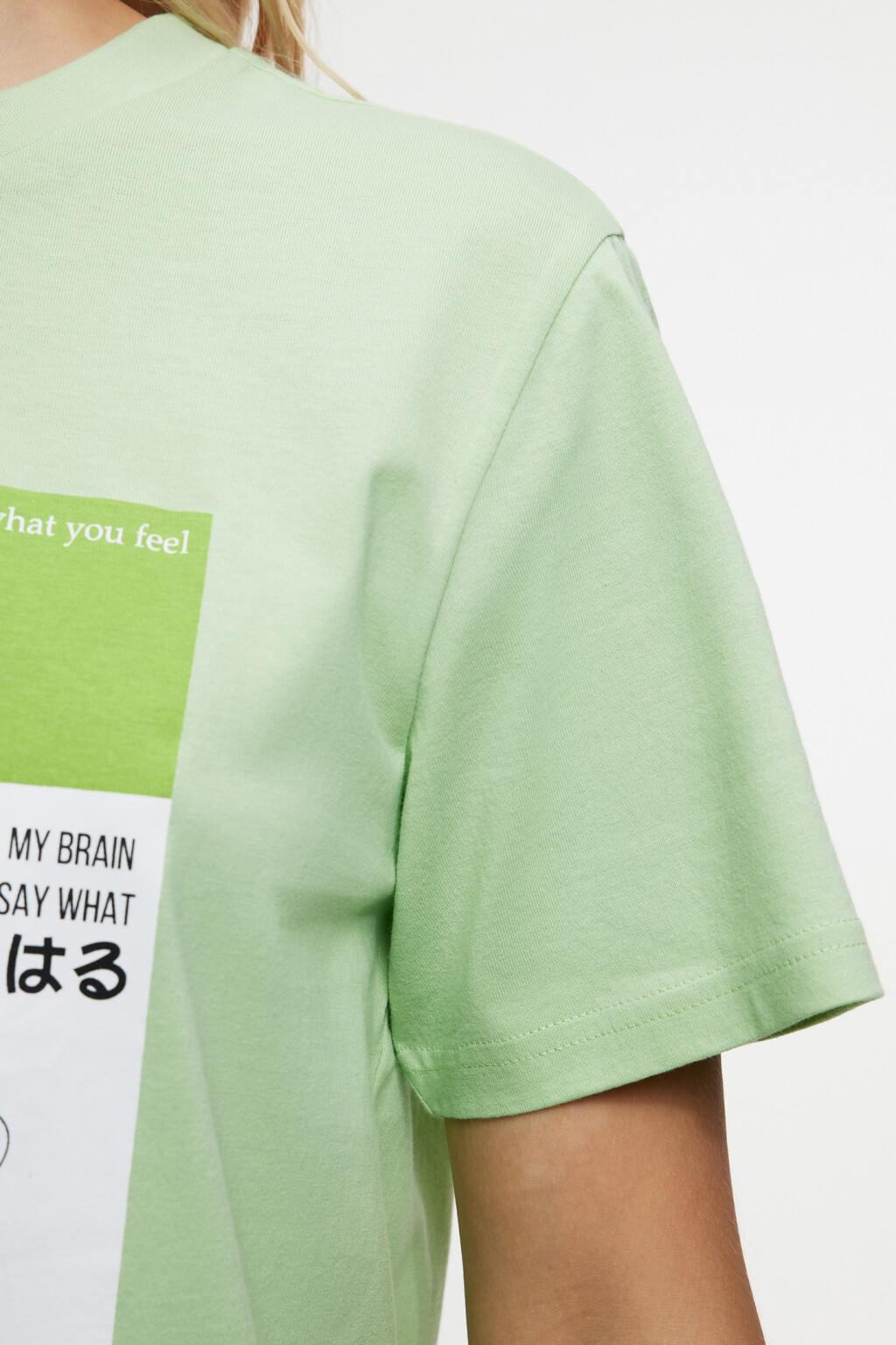 Футболка oversize хлопковая с принтом - цвет зеленый - 5