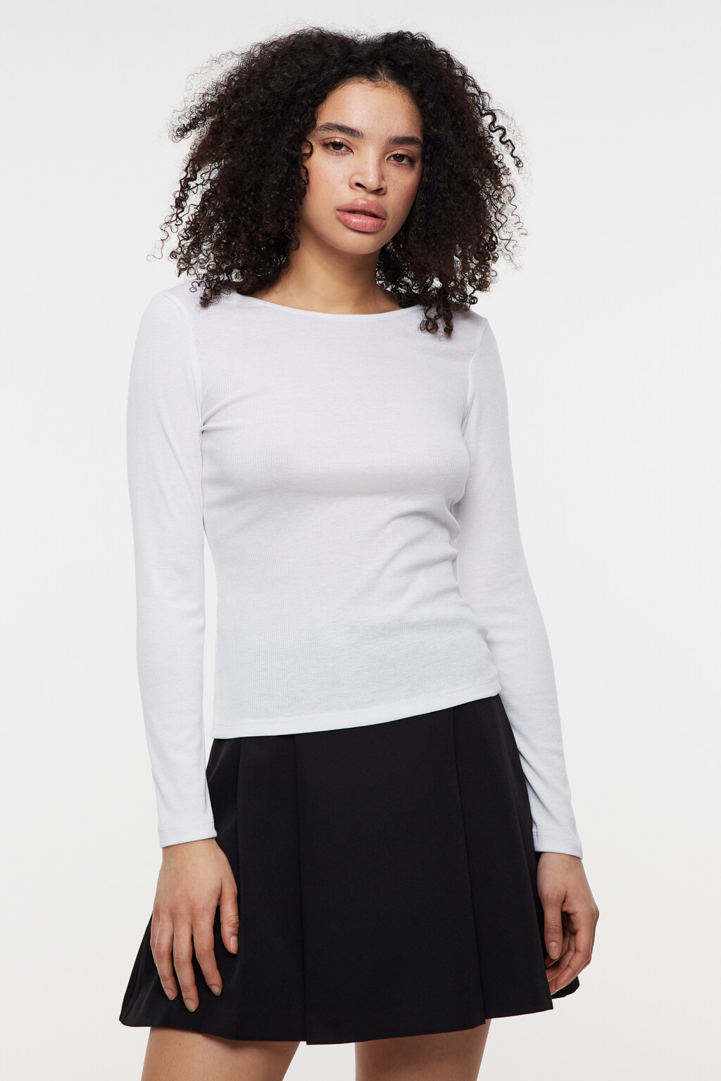Лонгслив облегающий базовый в рубчик - цвет белый - 1