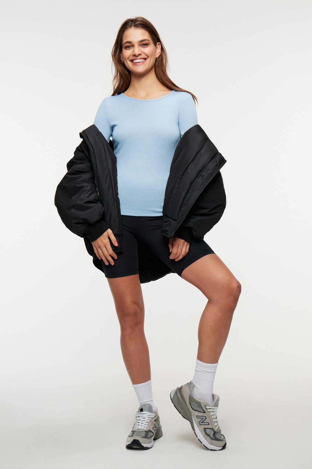 Лонгслив облегающий базовый в рубчик - цвет голубой - 8