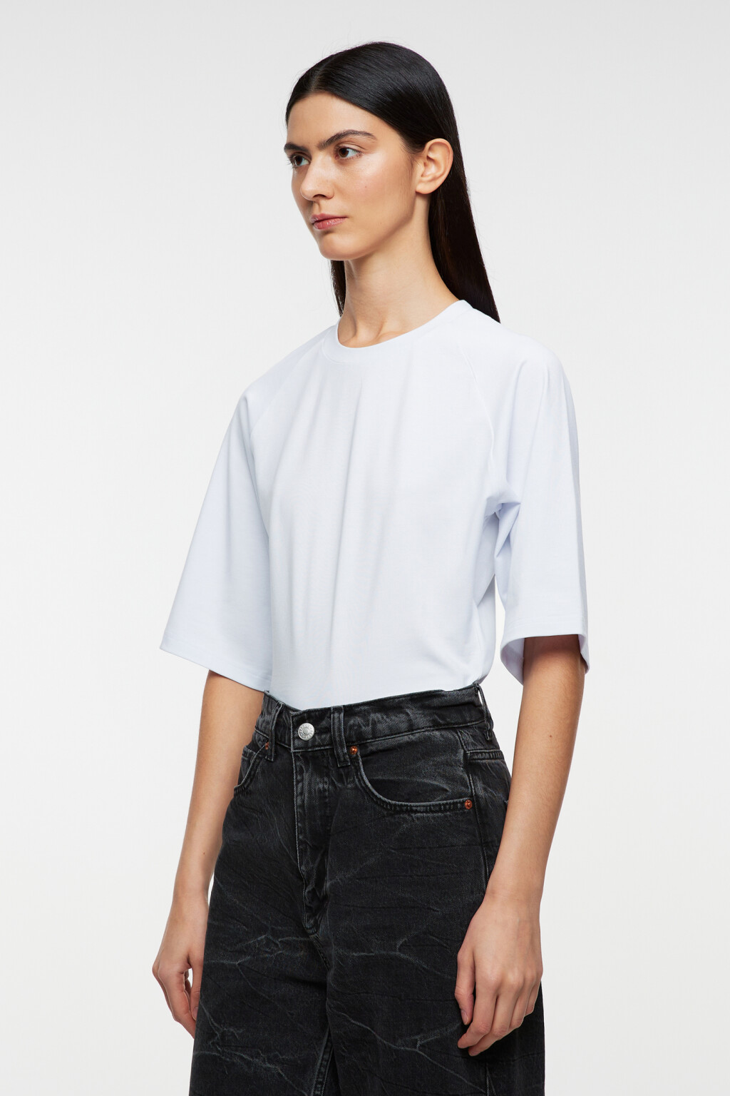 Футболка-боди хлопковая со свободными рукавами реглан - цвет белый - 2