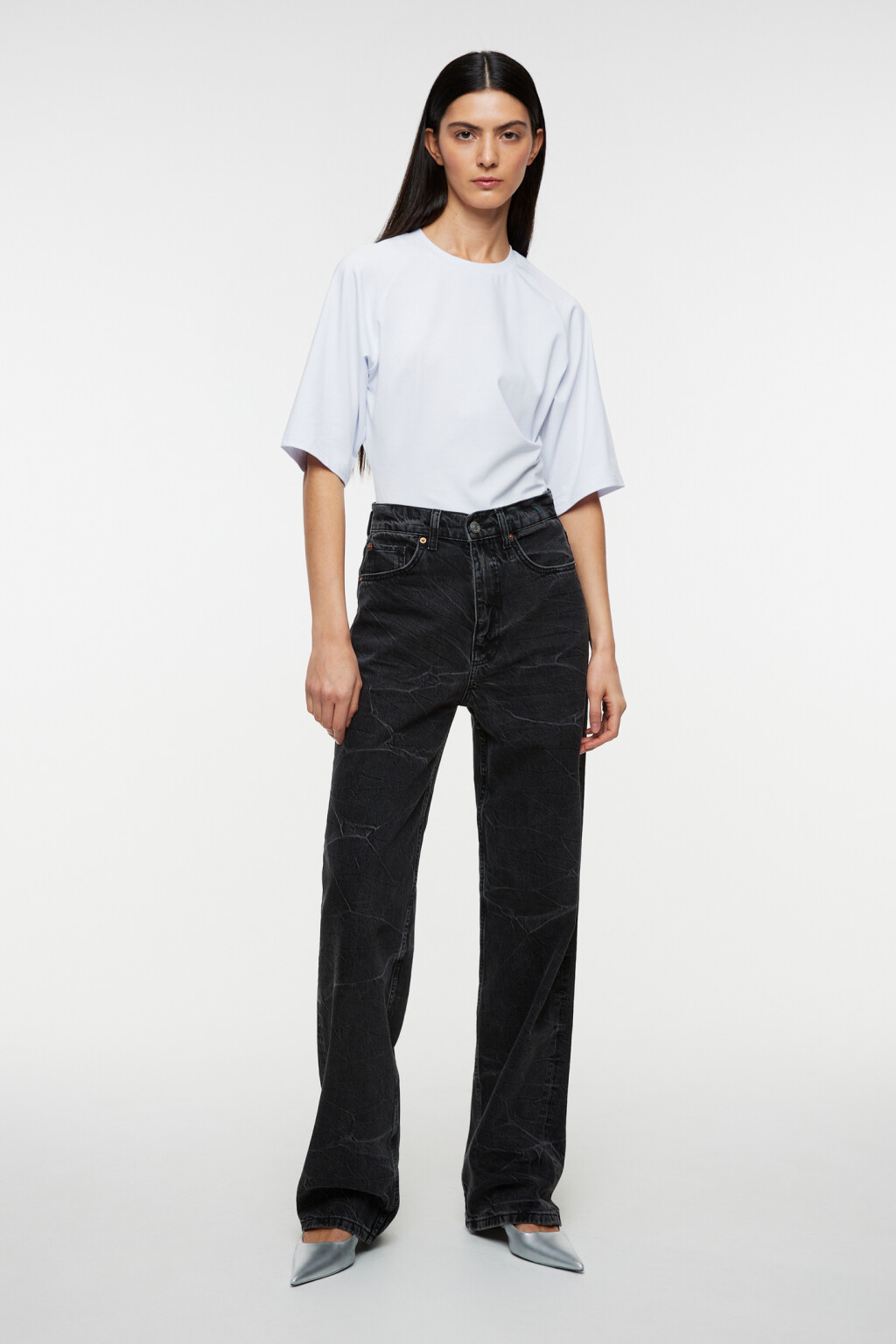 Футболка-боди хлопковая со свободными рукавами реглан - цвет белый - 4