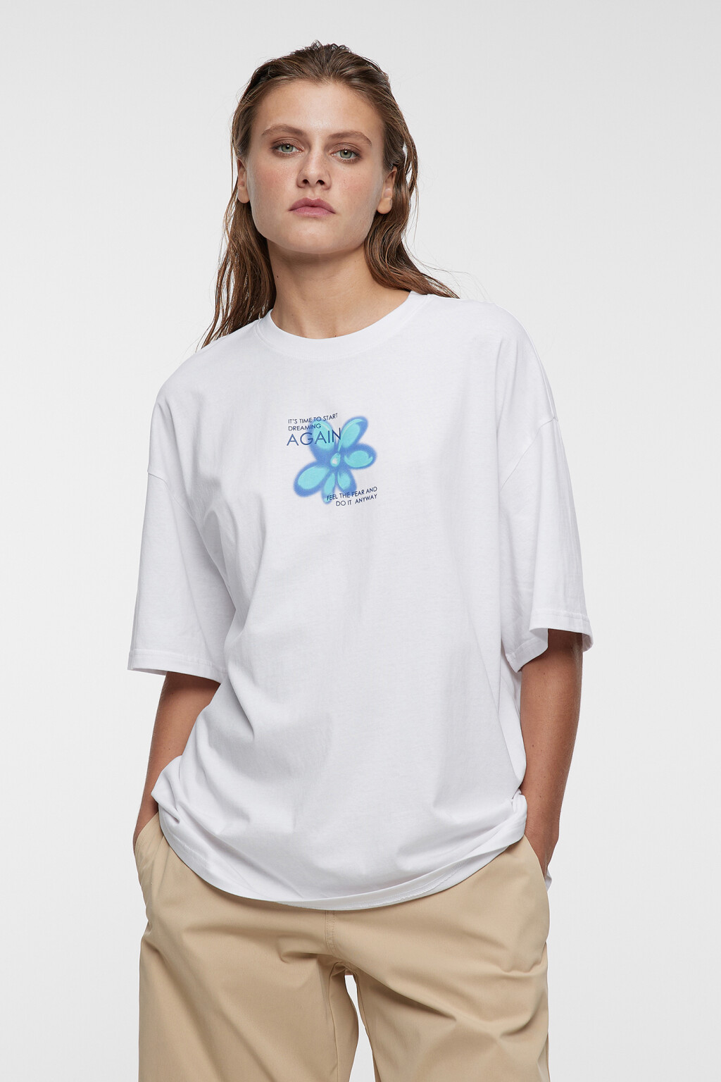Футболка oversize хлопковая с принтом - цвет белый - 5