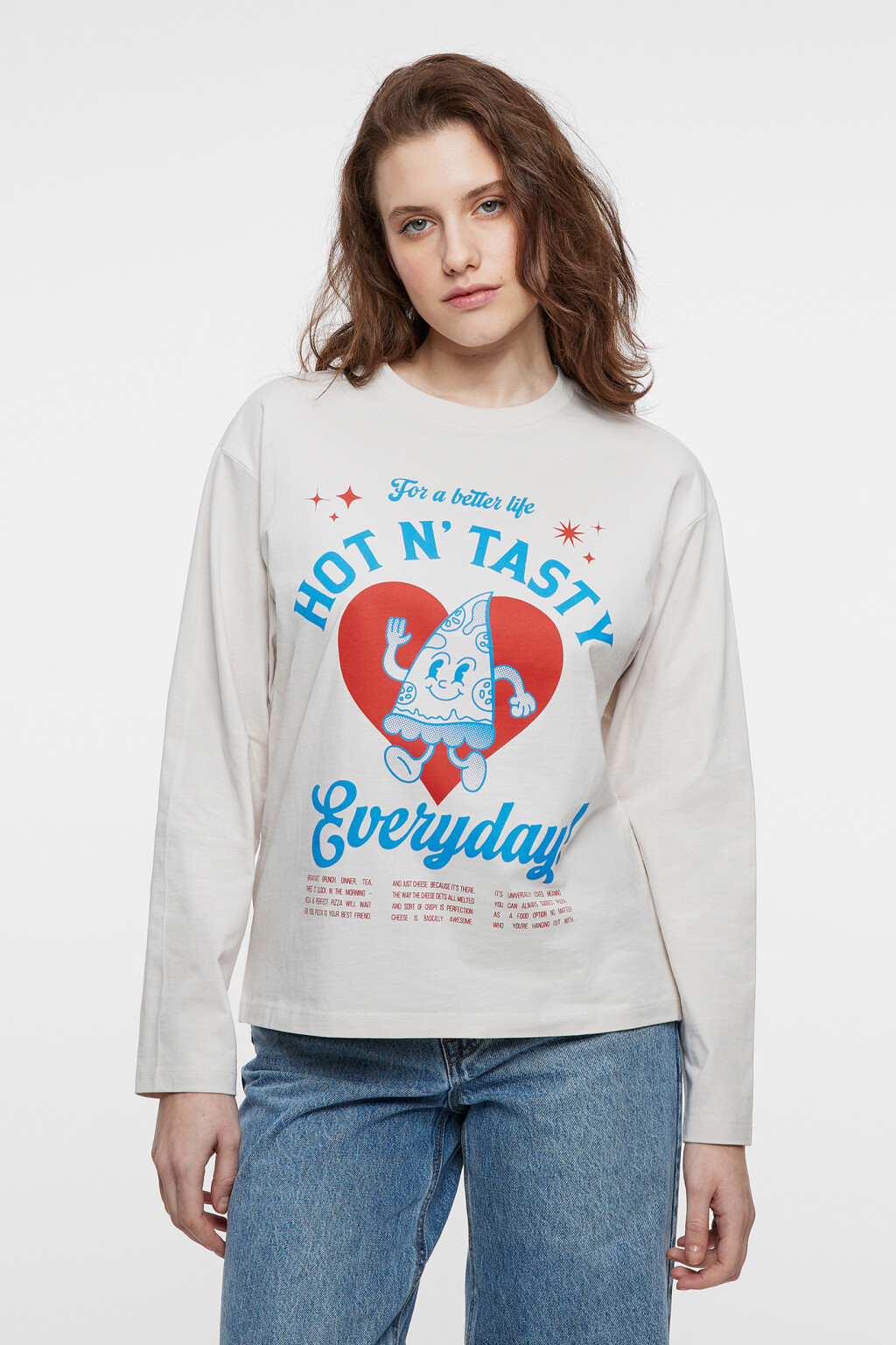 Лонгслив oversize хлопковый с принтом - цвет бежевый - 1