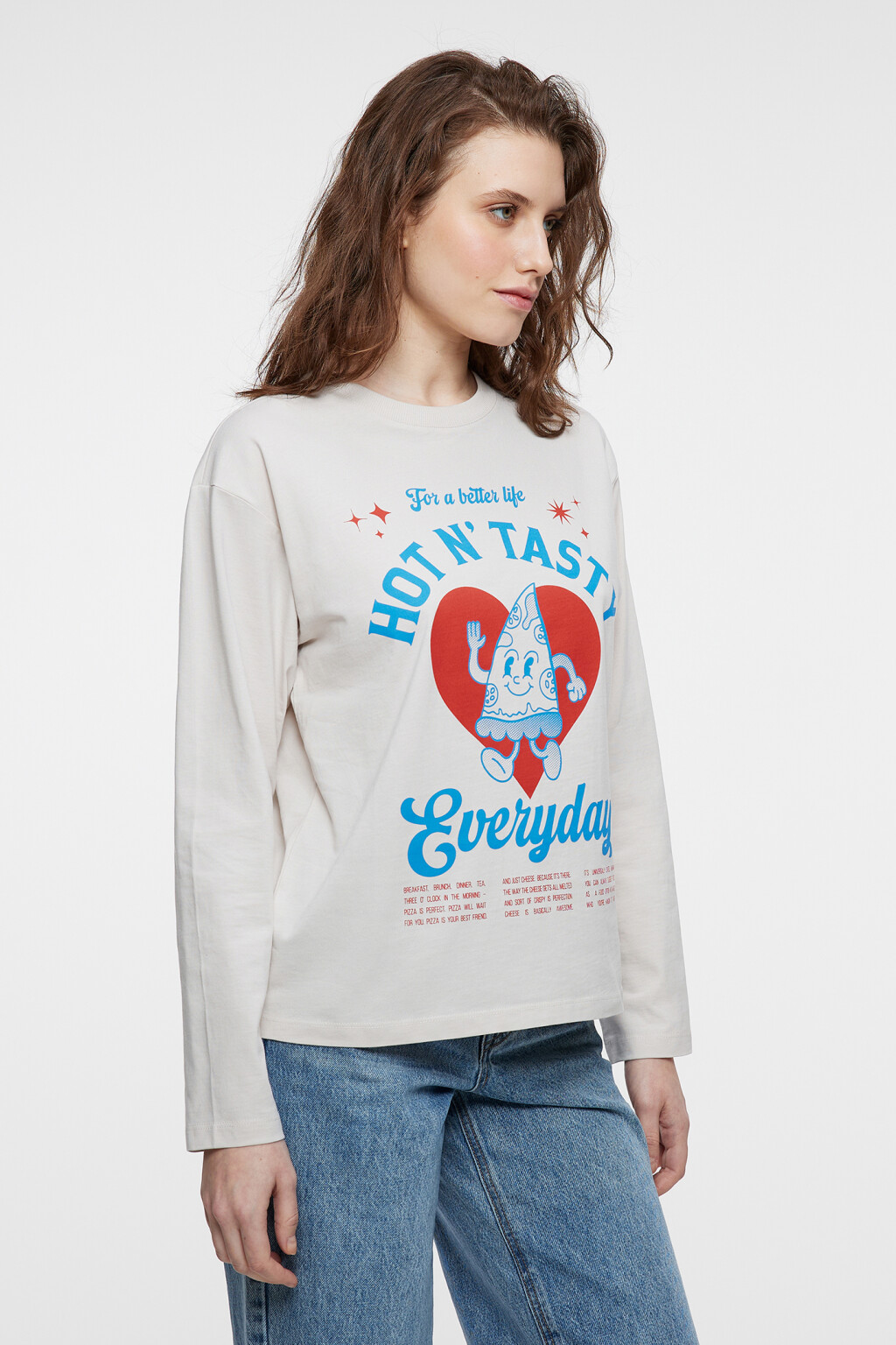 Лонгслив oversize хлопковый с принтом - цвет бежевый - 2