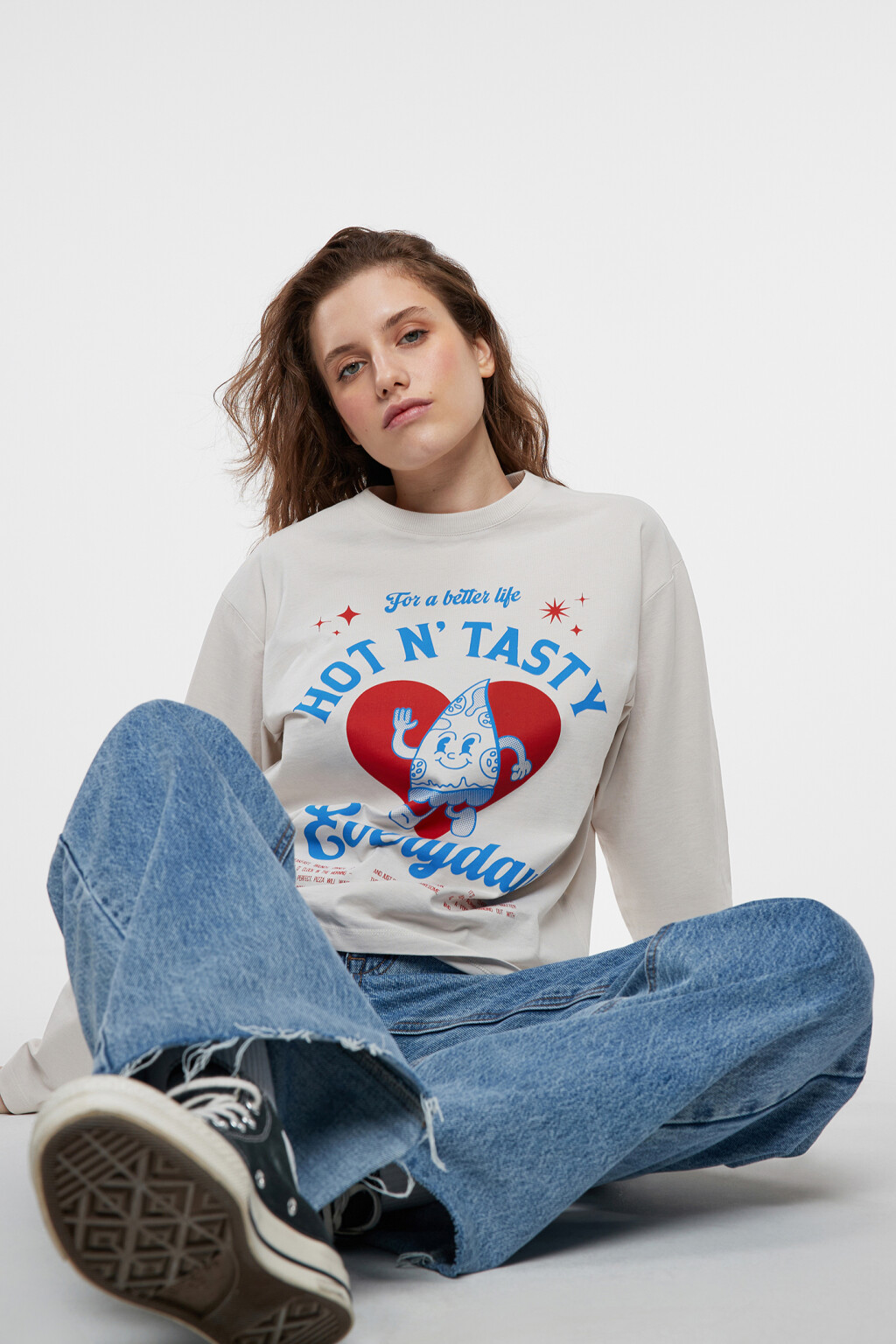 Лонгслив oversize хлопковый с принтом - цвет бежевый - 8