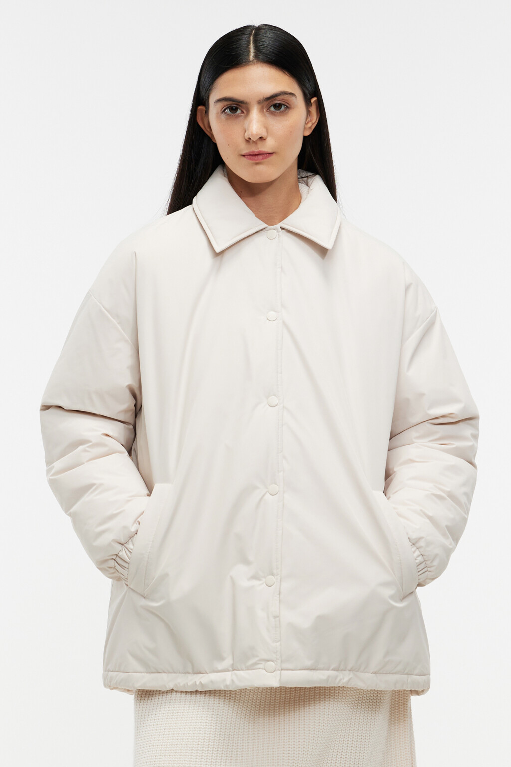 Куртка-рубашка утепленная с отложным воротником - цвет бежевый - 8