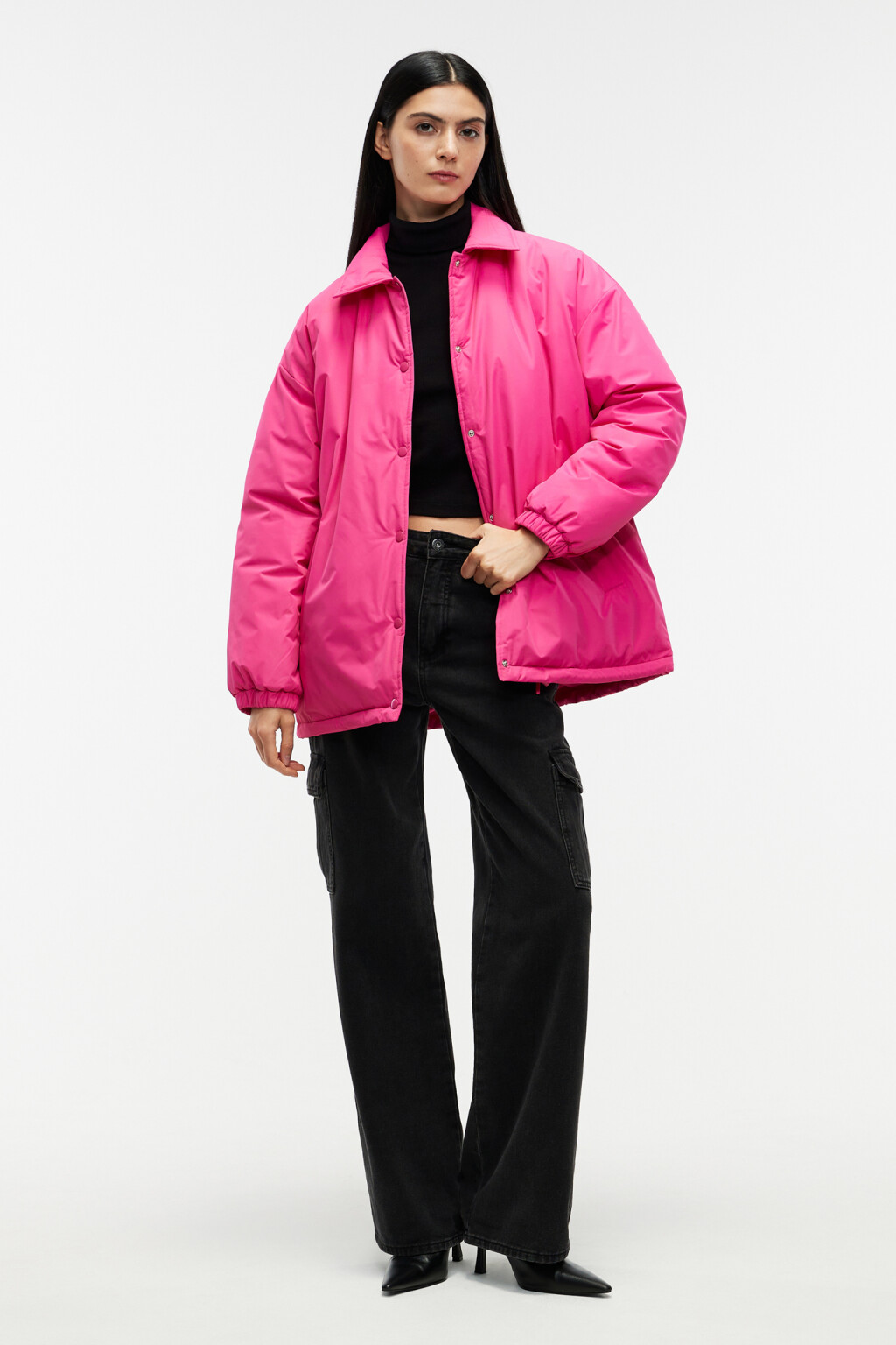 Куртка-рубашка утепленная с отложным воротником - цвет розовый - 4