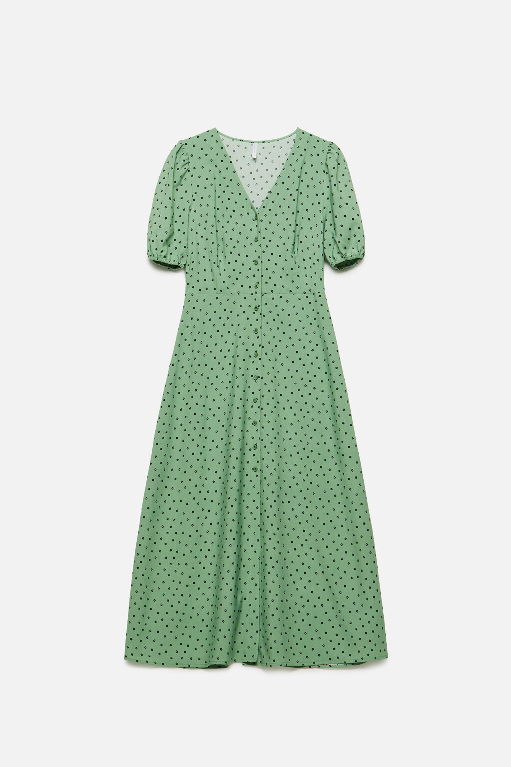 Платье миди с V-вырезом и короткими рукавами-фонариками - цвет зеленый - 9
