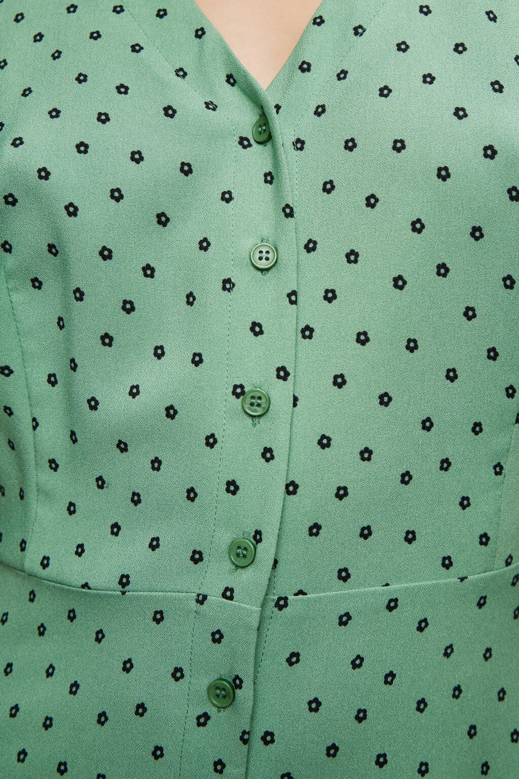 Платье миди с V-вырезом и короткими рукавами-фонариками - цвет зеленый - 6