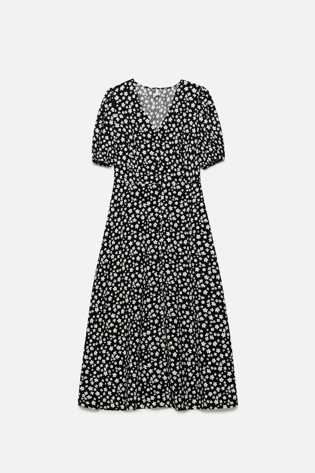 Платье миди с V-вырезом и короткими рукавами-фонариками - цвет черный - 8