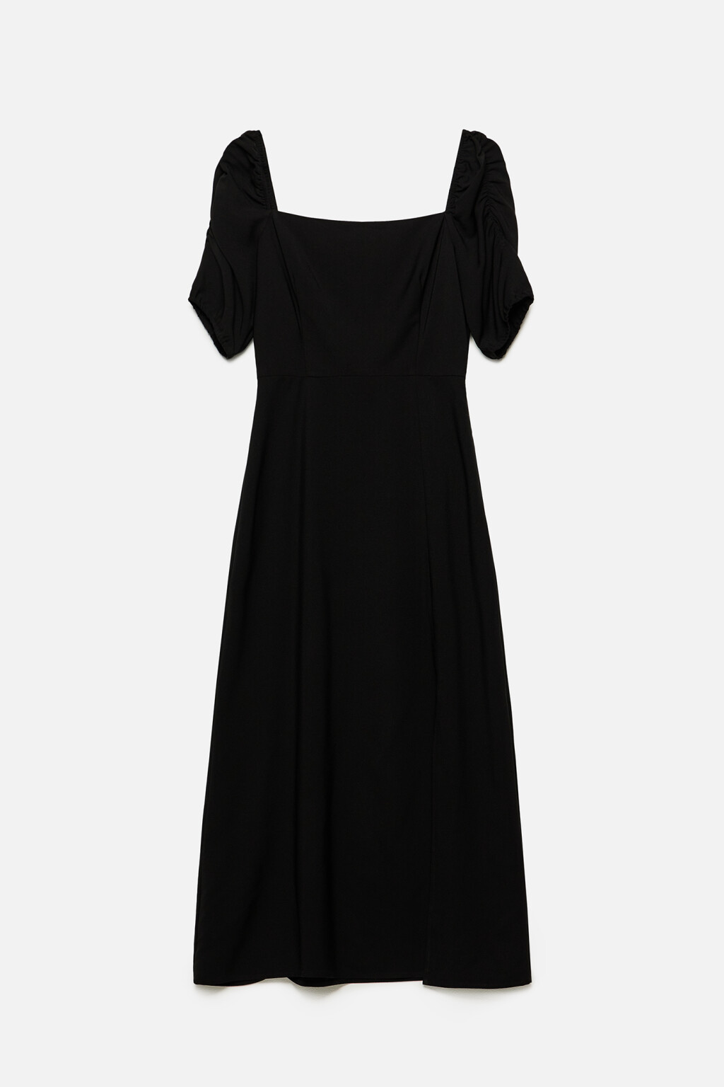 Платье миди приталенное с разрезом и короткими рукавами - цвет черный - 10