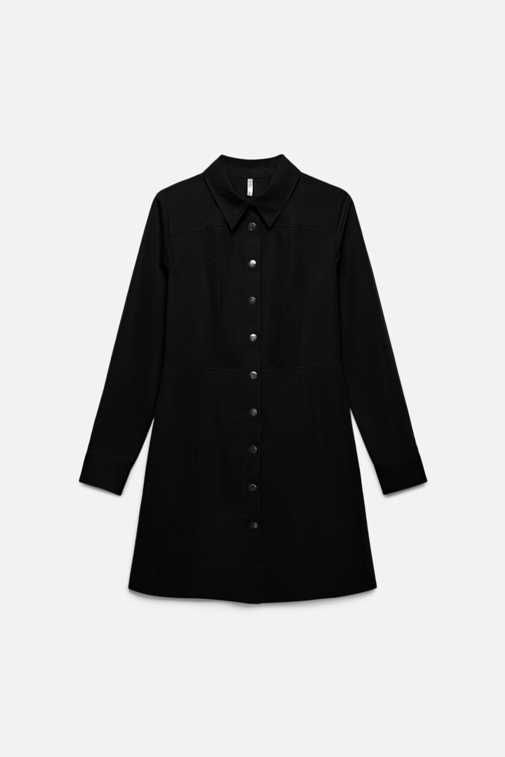 Платье-рубашка мини приталенное с длинными рукавами - цвет черный - 6