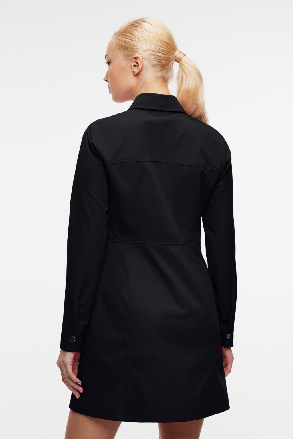 Платье-рубашка мини приталенное с длинными рукавами - цвет черный - 3