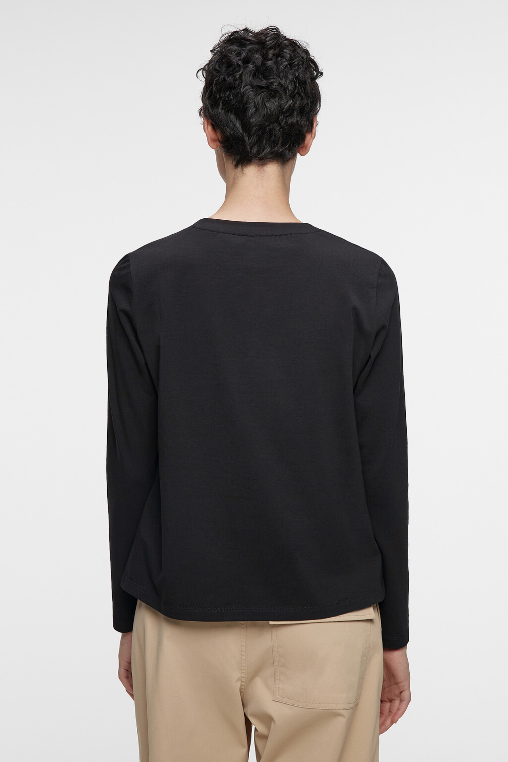 Лонгслив хлопковый базовый прямого кроя - цвет черный - 3