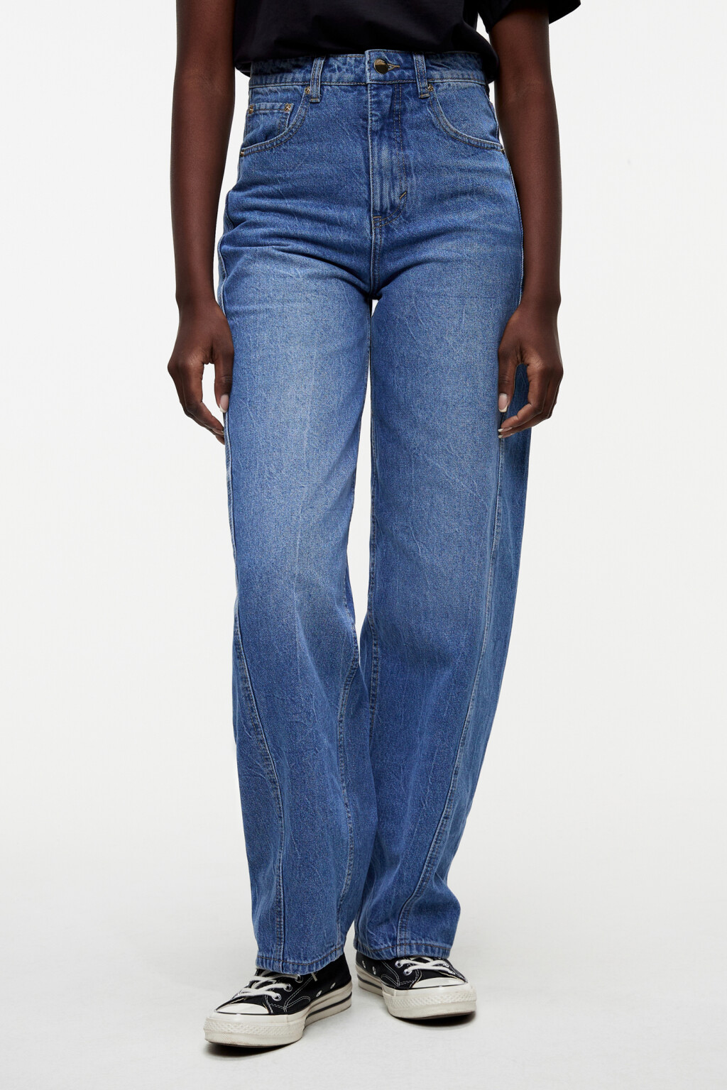 Джинсы-бананы с декоративными внешними швами - цвет голубой - 1