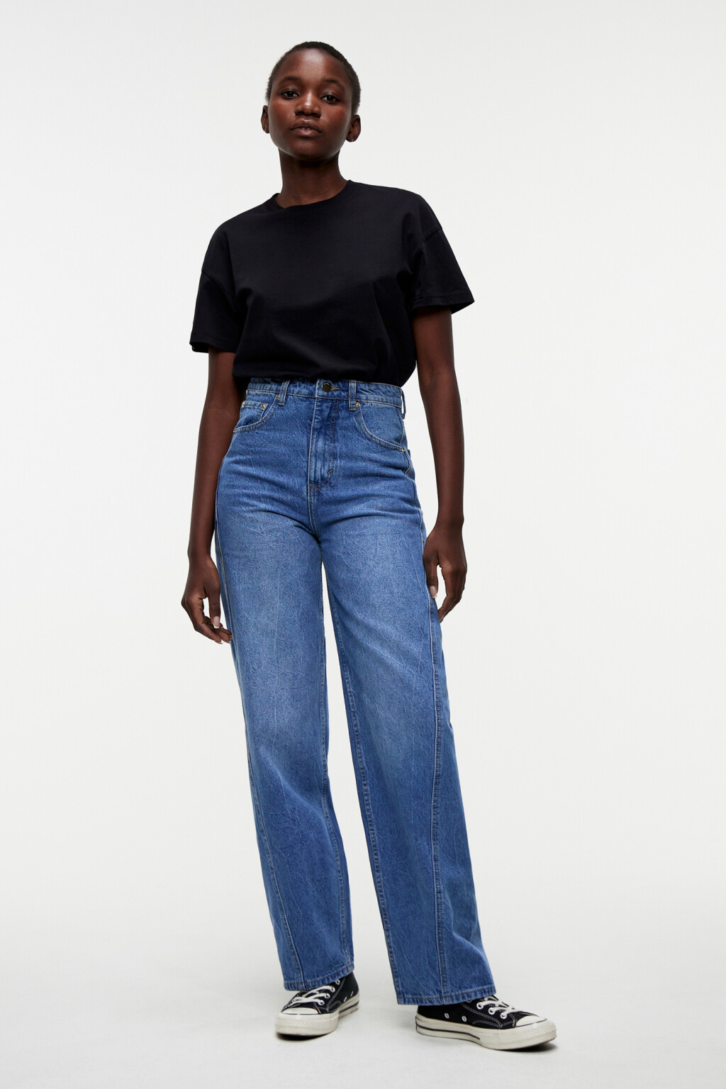 Джинсы-бананы с декоративными внешними швами - цвет голубой - 4