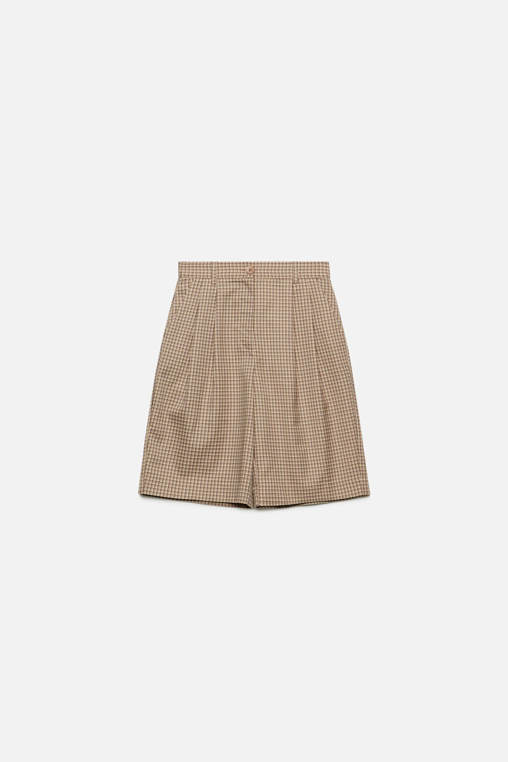 Шорты-бермуды клетчатые с высокой посадкой - цвет бежевый - 8