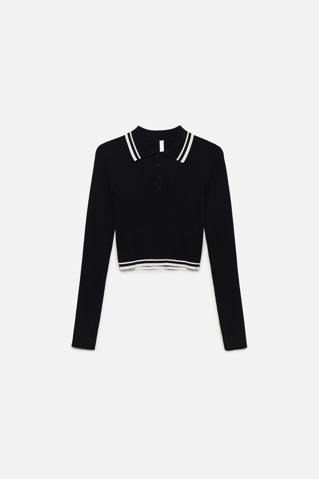 Лонгслив вискозный облегающий с воротником-поло - цвет черный - 8