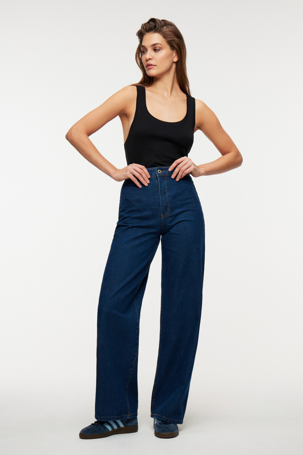 Джинсы wide экстрадлинные с высокой посадкой - цвет голубой - 4