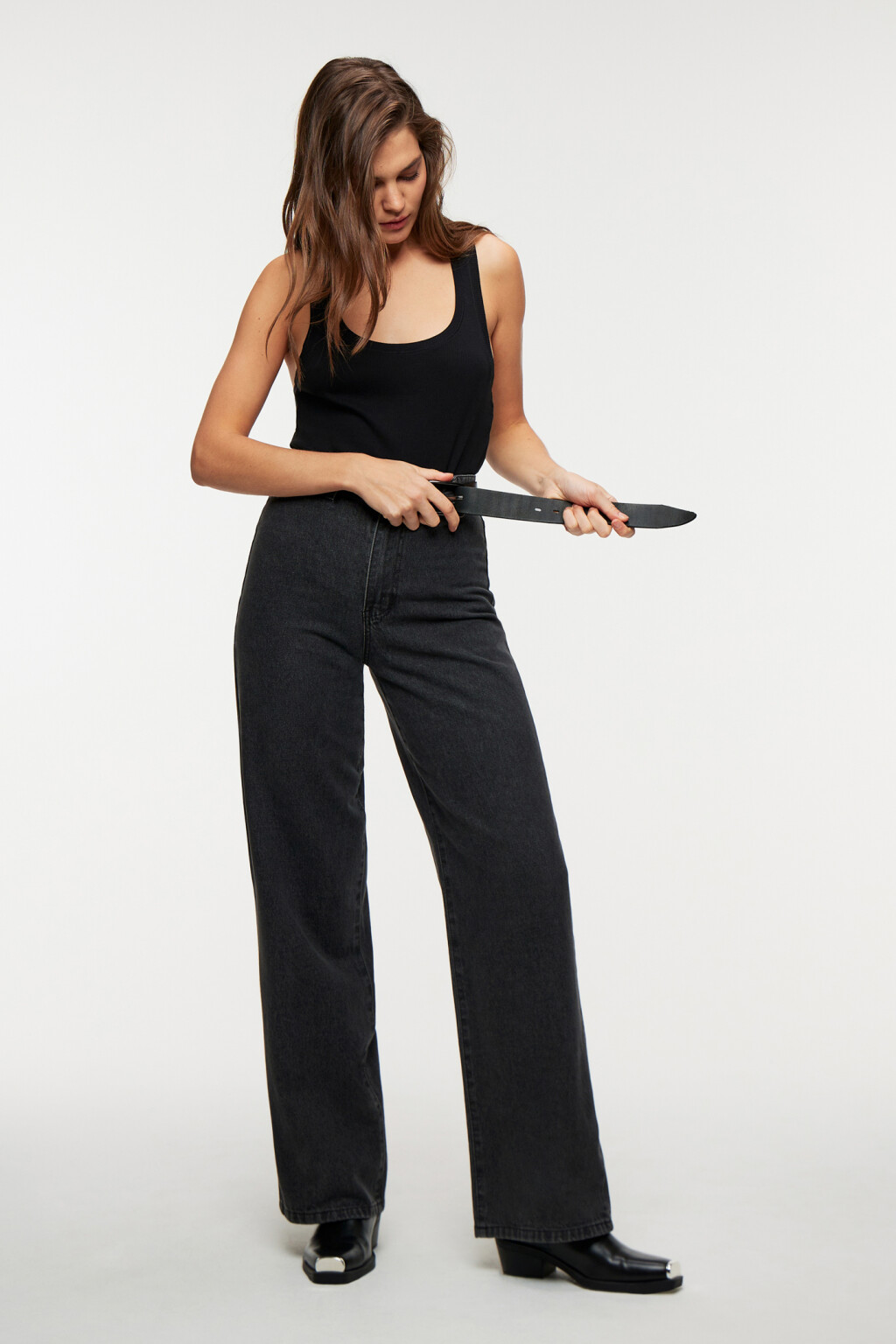 Джинсы wide экстрадлинные с высокой посадкой - цвет серый - 4