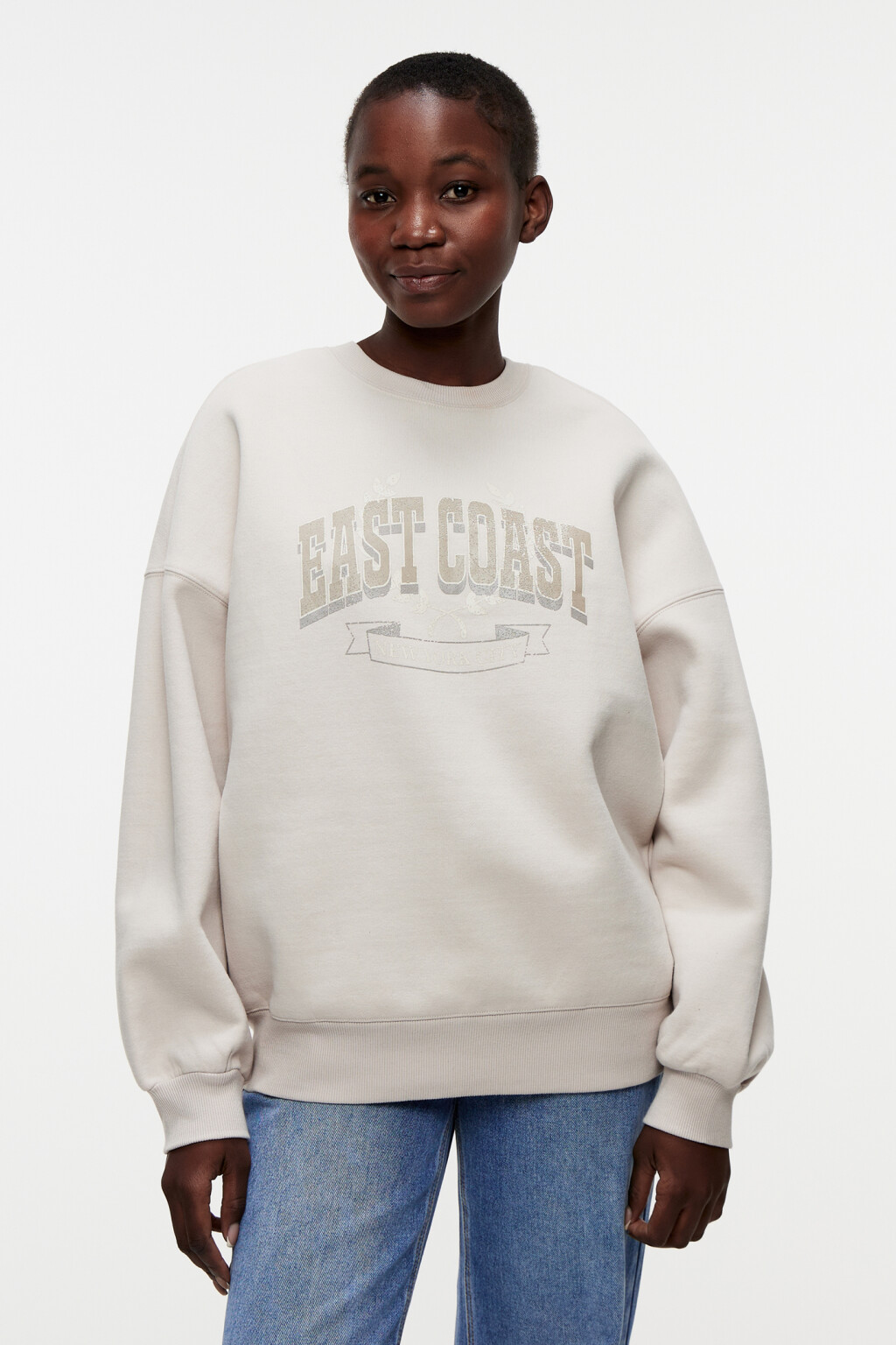 Толстовка oversize утепленная с принтом-надписью - цвет бежевый - 1