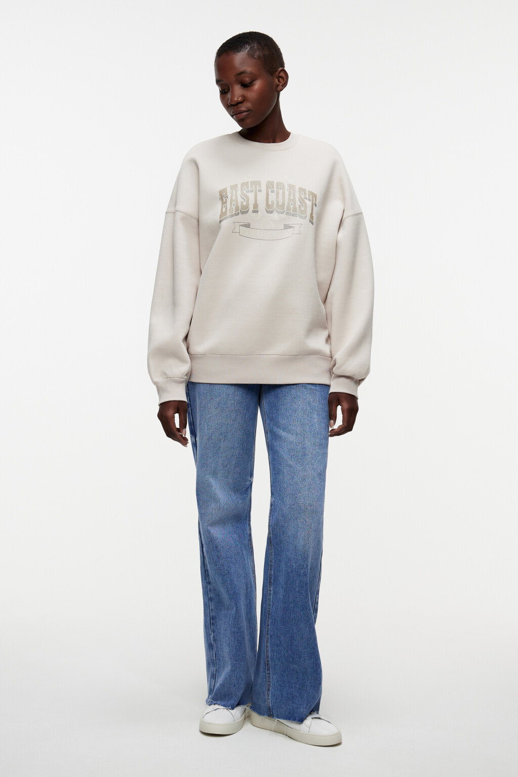 Толстовка oversize утепленная с принтом-надписью - цвет бежевый - 4