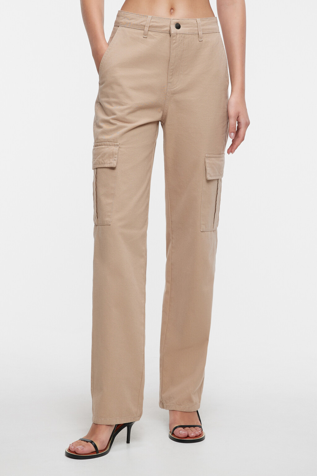 Брюки карго джинсовые прямые с заниженной посадкой - цвет бежевый - 2