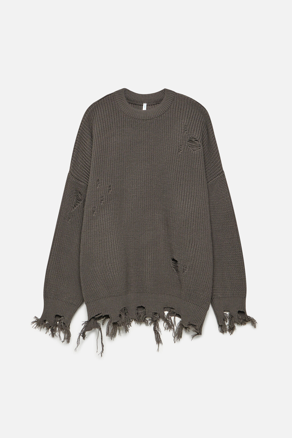 Свитер вязаный с рваными краями и дырками - цвет серый - 8
